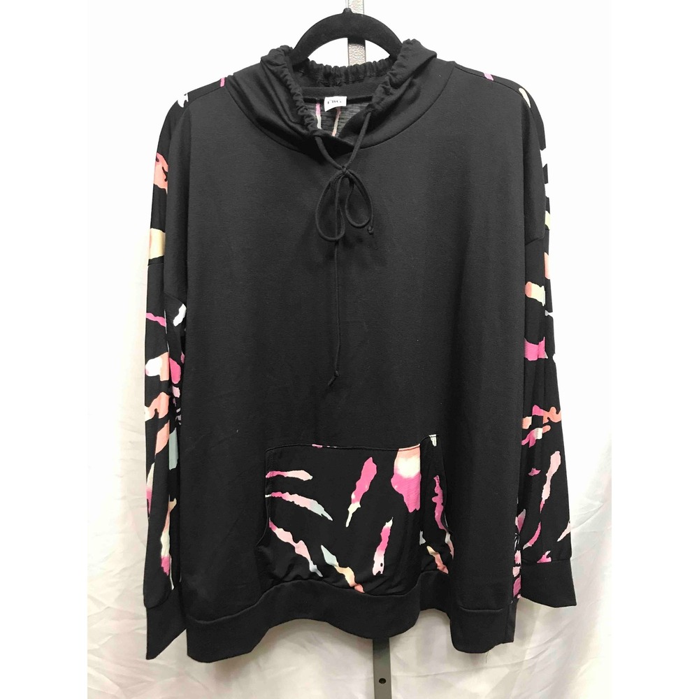 Sew in Love Black Graphic Hoodie Tie Neck Long Sleeve Abstract Print Women L